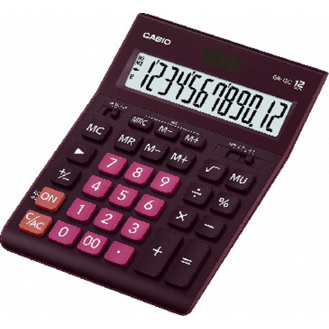 калькулятор настольный 12 разрядов большой CASIO GR-12C-WR.тип 888/178436 бордовый
