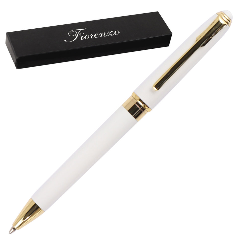 ручка подарочная белый/золотой металлический корпус футляр 231476