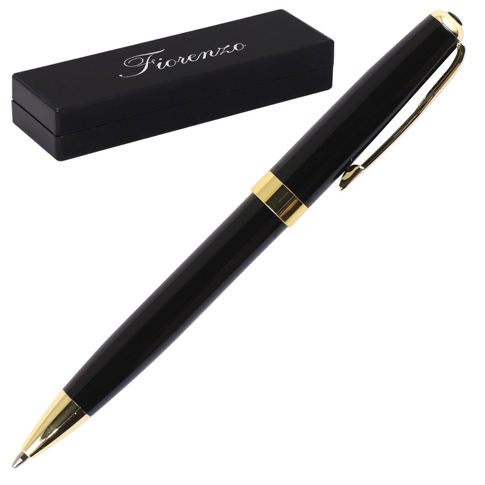 ручка подарочная черный/золотой металлический корпус футляр 183694
