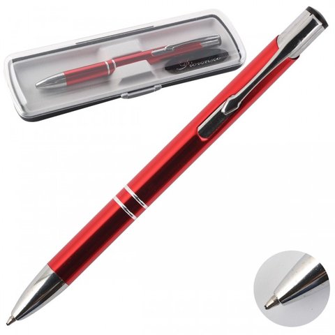 ручка шариковая FIORENZO хромированные детали, красный корпус +футляр