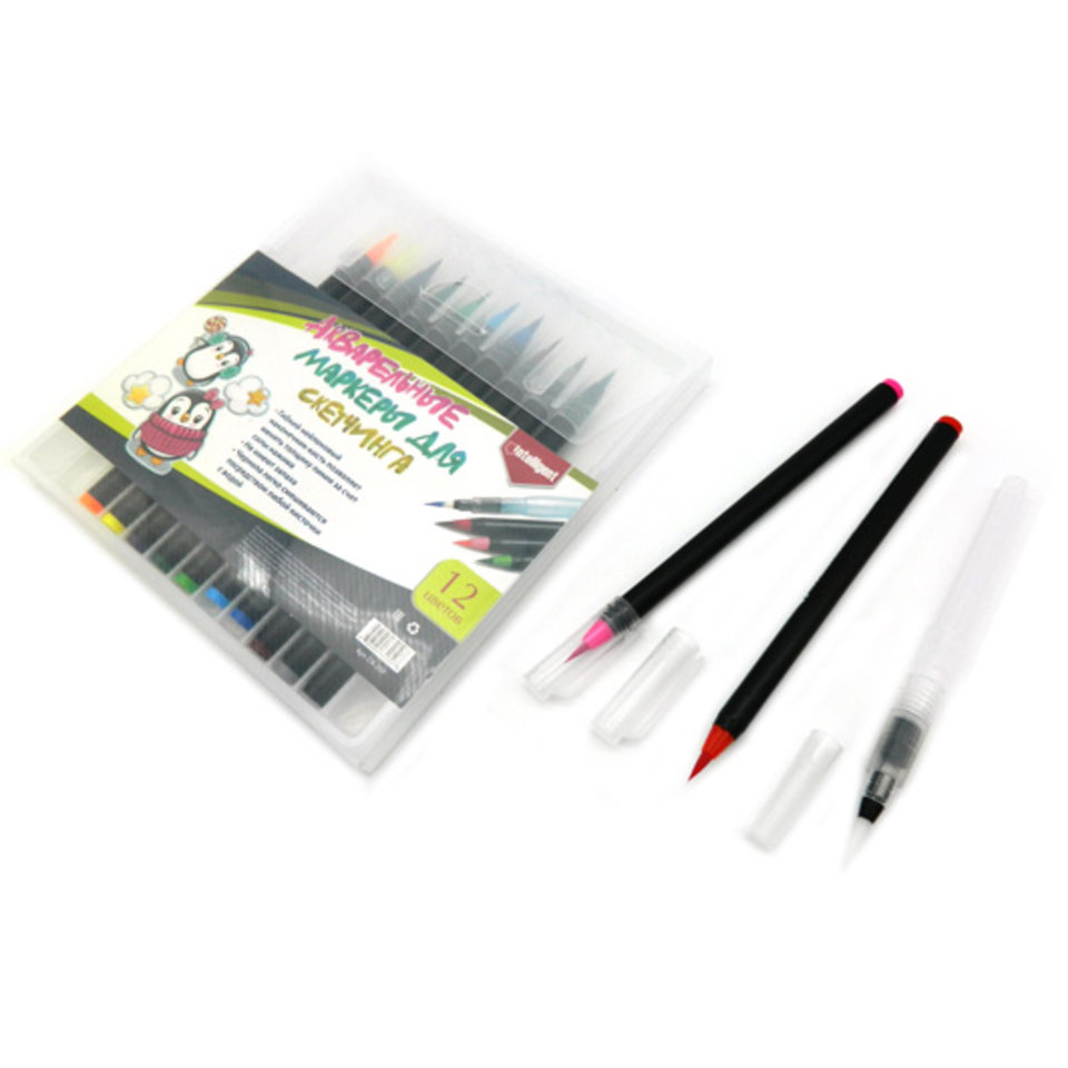 скетч-маркеры набор 12 цветов Акварельные Кисть INTELLIGENT