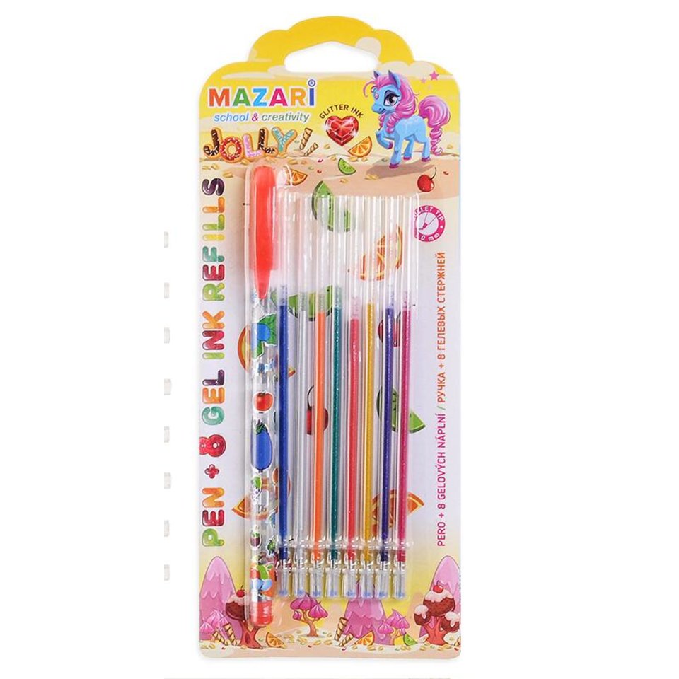 набор ручка + 8 стержней, блестки, аромат MAZARI JOLLY