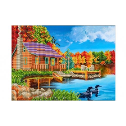 алмазная мозаика на подрамнике Домик у озера частичная 30х40см ACH003