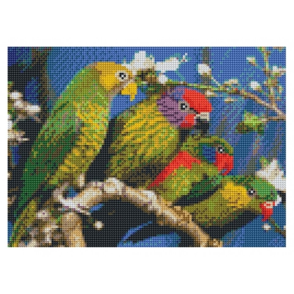 алмазная мозаика на подрамнике Семья зеленых попугаев 30х40см ST507
