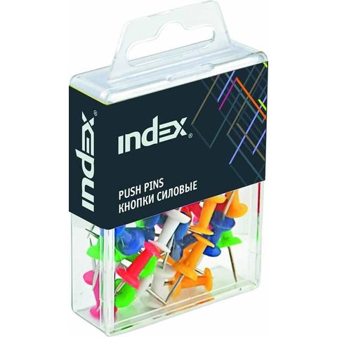 кнопки канцелярские силовые гвоздики цветные 50шт пластиковая упаковка INDEX IRP3023