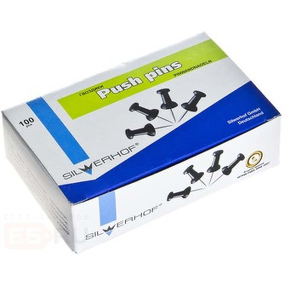 кнопки канцелярские силовые гвоздики черные 100шт картонная упаковка 502016/422391