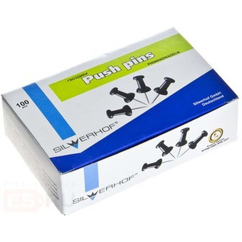 кнопки канцелярские силовые гвоздики черные 100шт картонная упаковка 502016/422391