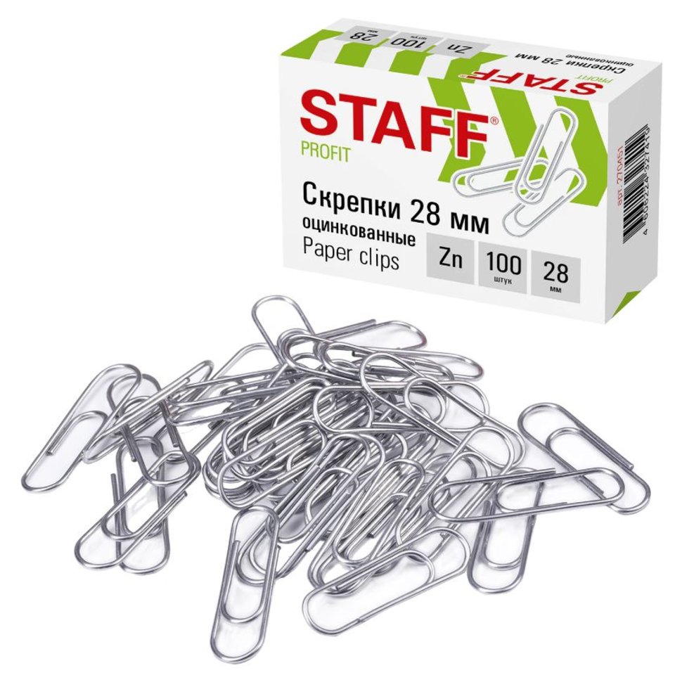 скрепки 28мм 100шт оцинкованные картонная упаковка 270451/28_3407