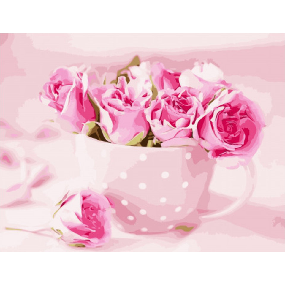 картина по номерам Бутоны роз в чашке 40х50см GX32212
