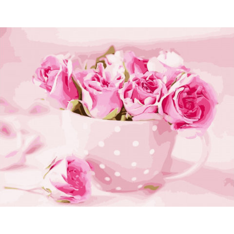 картина по номерам Бутоны роз в чашке 40х50см GX32212