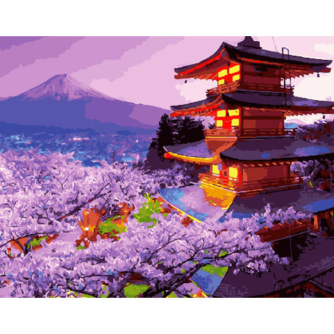 картина по номерам Пагоды над сакурой 40х50см GX30099
