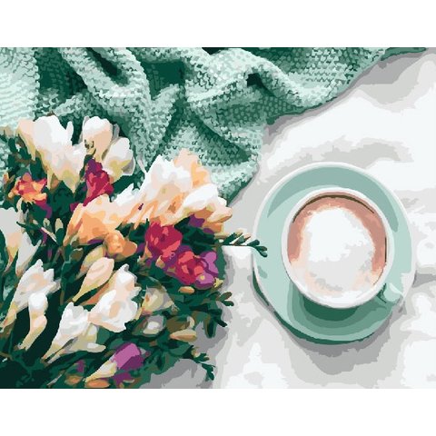 картина по номерам Цветы и кофе 40х50см PK22011