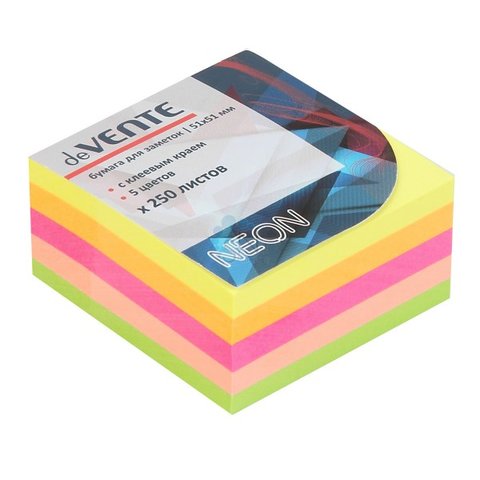 бумага с липким слоем 51х51мм 5 цветов 250л неон deVENTE 2010335
