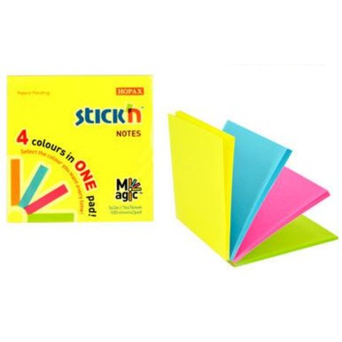бумага с липким слоем 76х76мм 100л 4 цвета neon Hopax 21571 MagicPads/851066