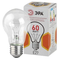 лампа накаливания ЭРА A50-60-230-E27-CL 60W прозрачная