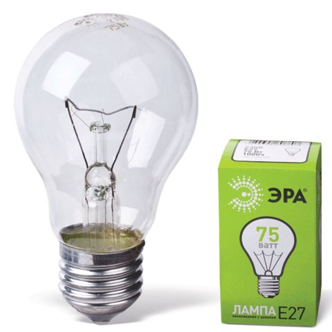 лампа накаливания ЭРА/A55-75-230-E27-CL 75W прозрачная