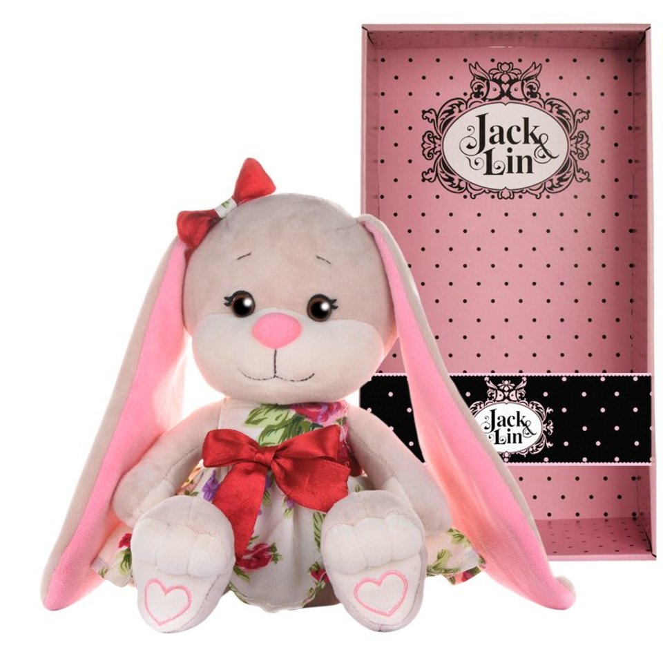 мягкая игрушка Зайка Jack&Lin платье с цветами 20см JL-252-20