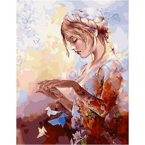 картина по номерам Девушка с оригами 40х50см GX30936
