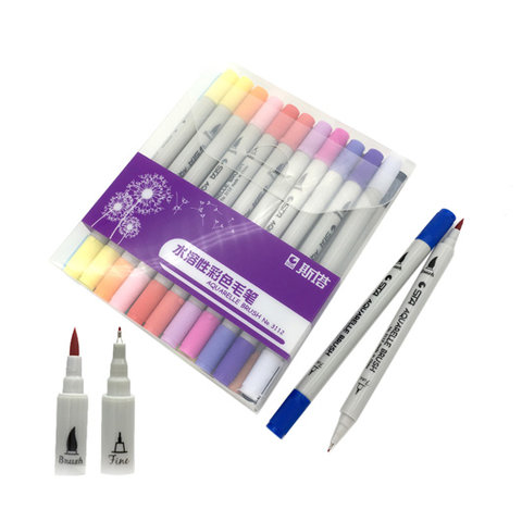 скетч маркеры набор 24 цвета Акварель двухсторонние, линер-кисть наконечники