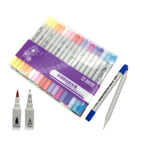 скетч маркеры набор 36 цветов Акварель двухсторонние, линер 0,4мм-кисть 1-2мм наконечники