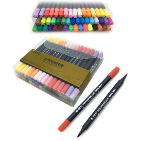 скетч-маркеры набор 48 цветов Акварельые двухсторонние, кисть+пулевидный наконечники