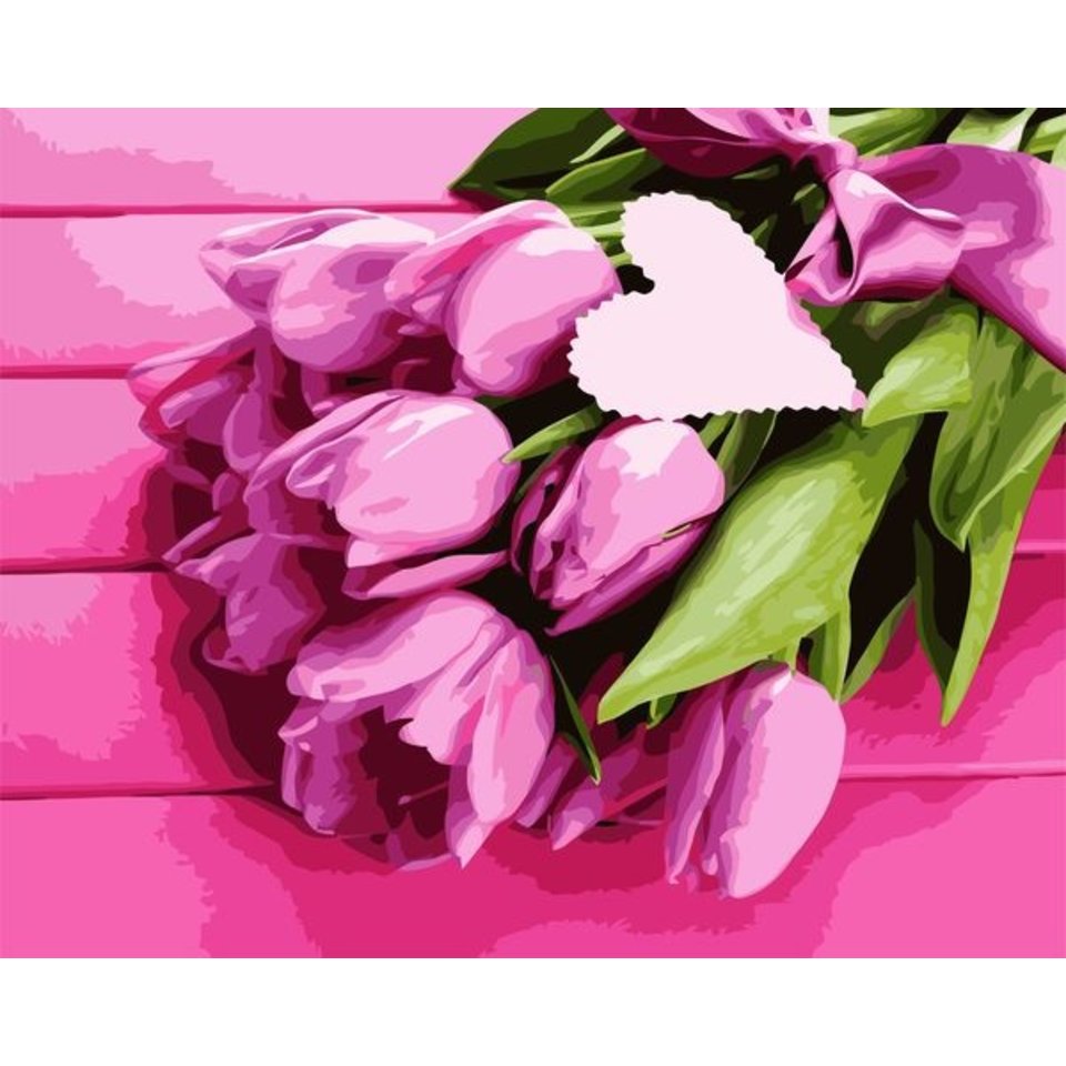 картина по номерам 40х50см VA-0551 “Розовые тюльпаны”