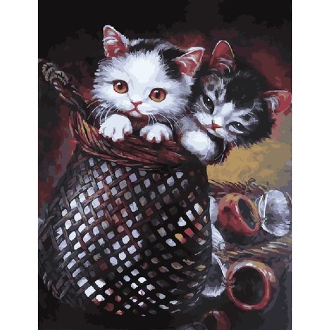 картина по номерам 40х50см GX21760 “Котята в корзинке”