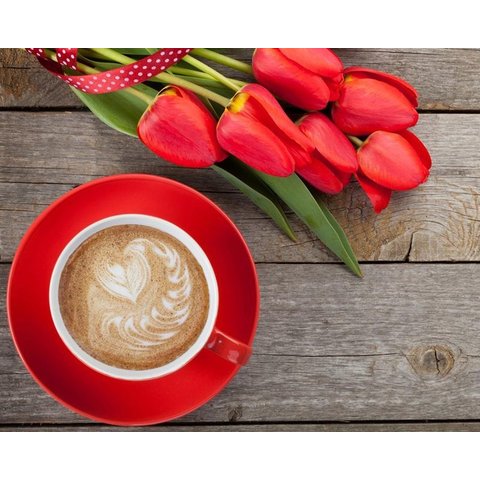 картина по номерам 40х50см VA-1055 “Кофе и тюльпаны”