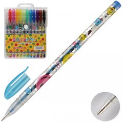 ручки гелевые набор 12 цветов ароматизированные, блестки, корпус с рисунком Smile