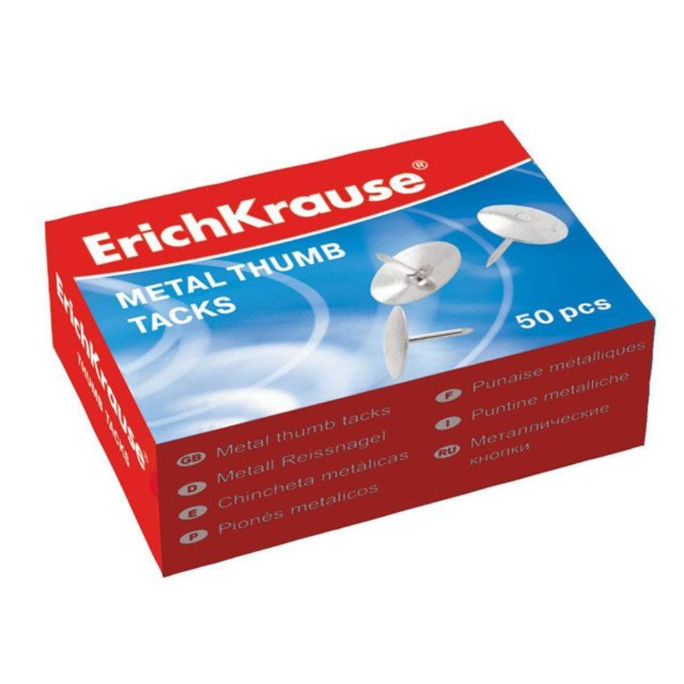 кнопки канцелярские 50шт 7мм никелированные картонная упаковка EK7851 белые