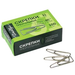 скрепки 31мм 100шт треугольные никелированные картонная упаковка с31-100н/224971