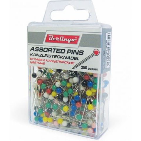 булавки офисные пластиковая головка 28мм 250шт пластиковая упаковка 28180/143860