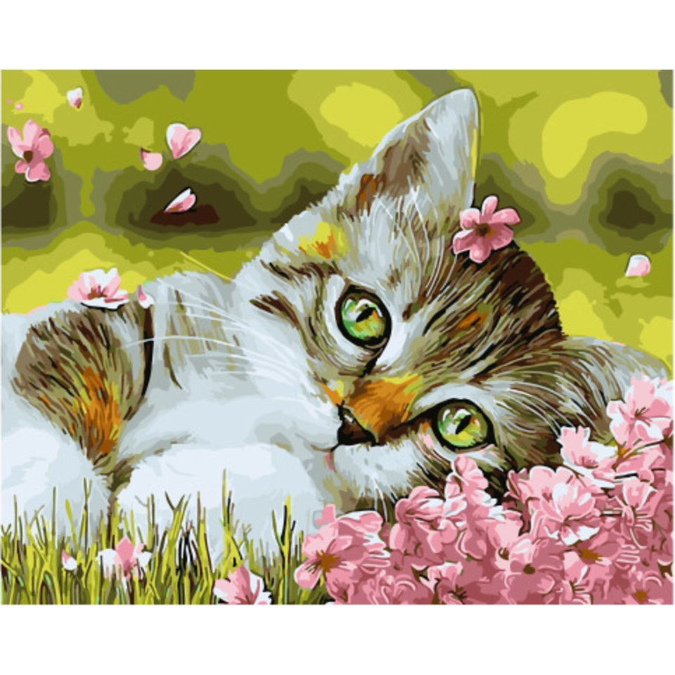 картина по номерам Котенок в цветочках 40х50см GX34634