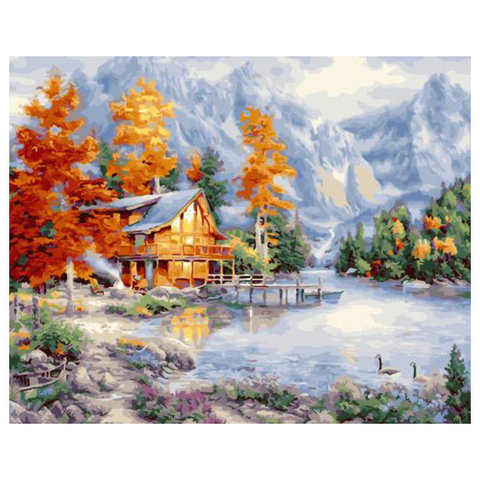 картина по номерам Осенний домик в горах 40х50см GX33108