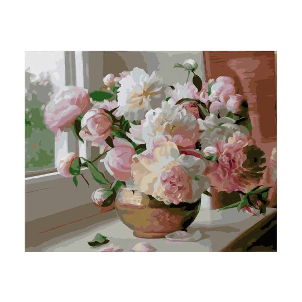 картина по номерам Пионы на подоконнике 40х50см GX34926