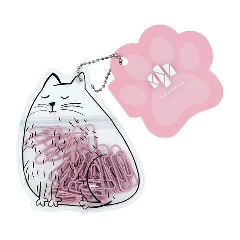 набор канцелярский скрепки 28мм розовый Белый котик 71495