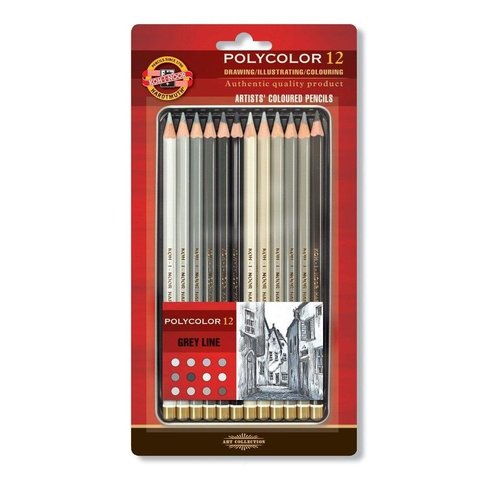 цветные карандаши 12 цветов KOH-I-NOOR POLYCOLOR Grey line 3822/12 блистер