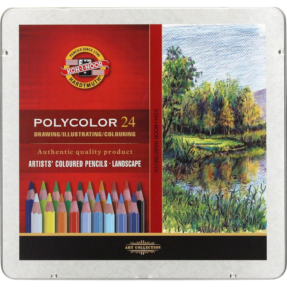 цветные карандаши 24 цвета KOH-I-NOOR POLYCOLOR Landscape Colous металлическая упаковка 3824/24