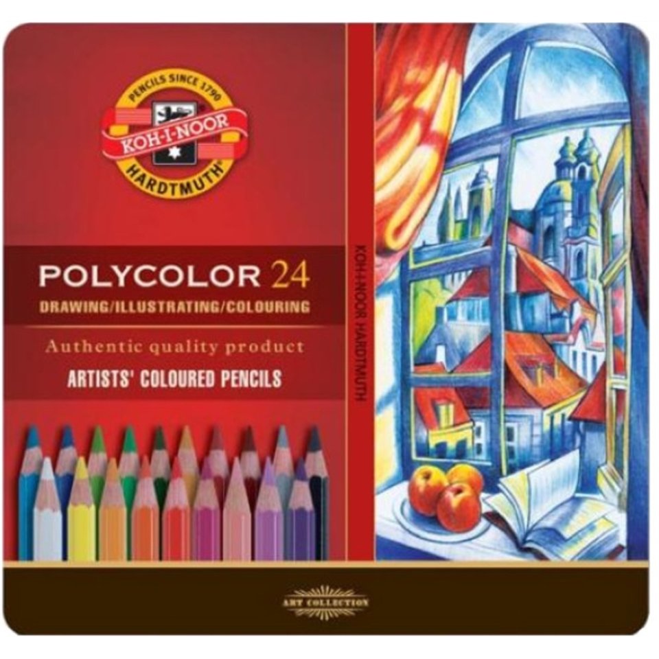 цветные карандаши 24 цвета KOH-I-NOOR POLYCOLOR Colouring металлическая упаковка 3824/24