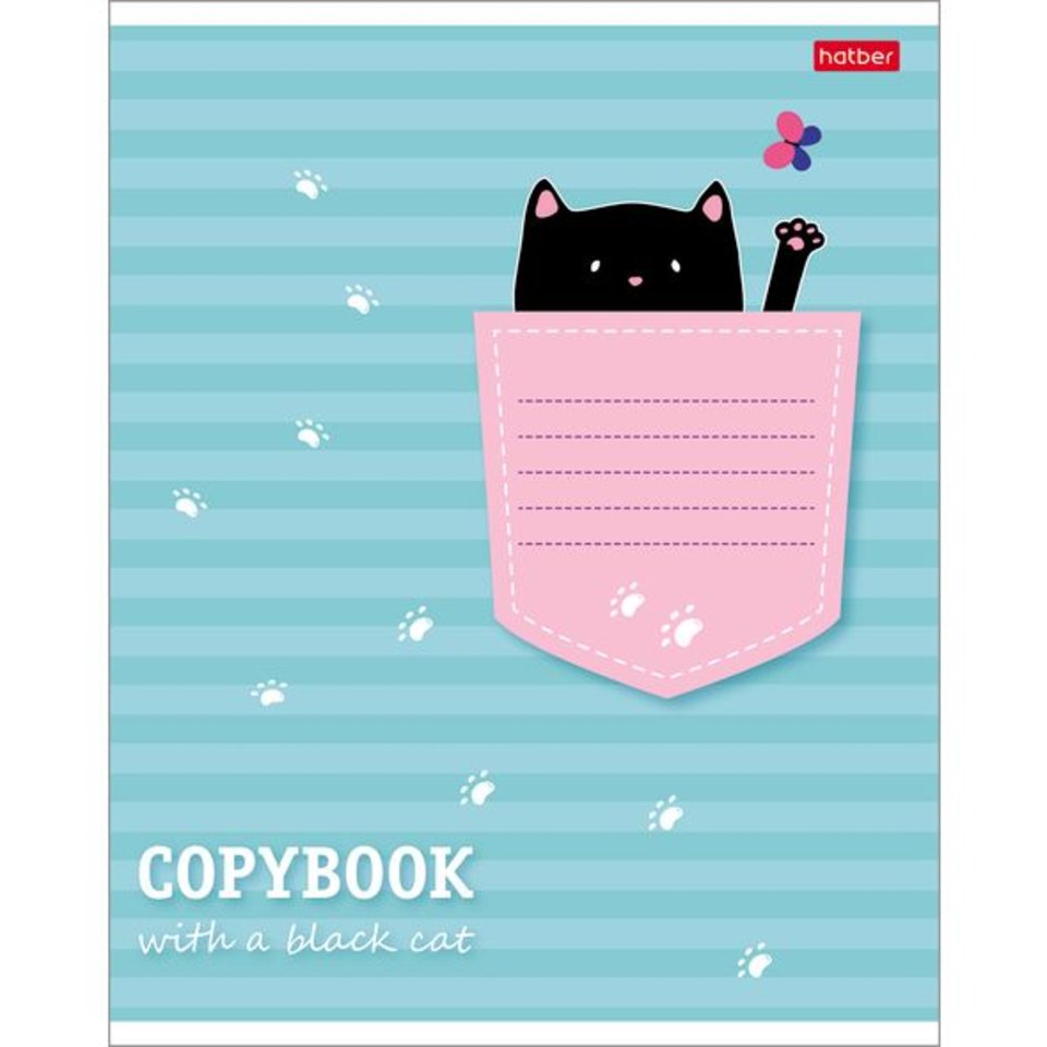 тетрадь 12 листов цветная обложка Котик в кармашке в клетку (062625)