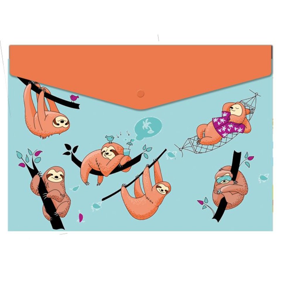 папка-конверт на кнопке А4 Ленивцы 51158