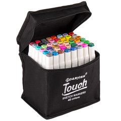 скетч-маркеры набор 48 цветов двухсторонние острый-скошенный наконечник в тканевом чемодане с ручкой