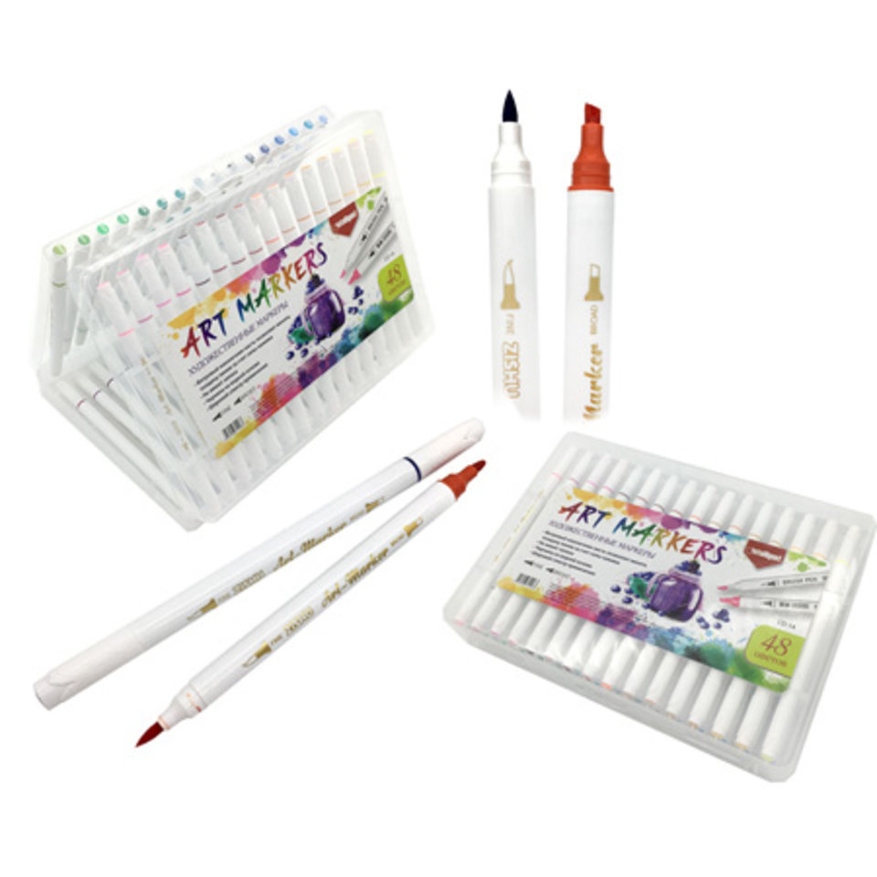 скетч маркеры набор 48 цветов Акварель двухсторонние скошенные кисть