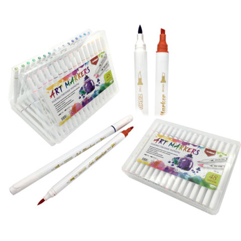 скетч маркеры набор 48 цветов Акварель двухсторонние скошенные кисть