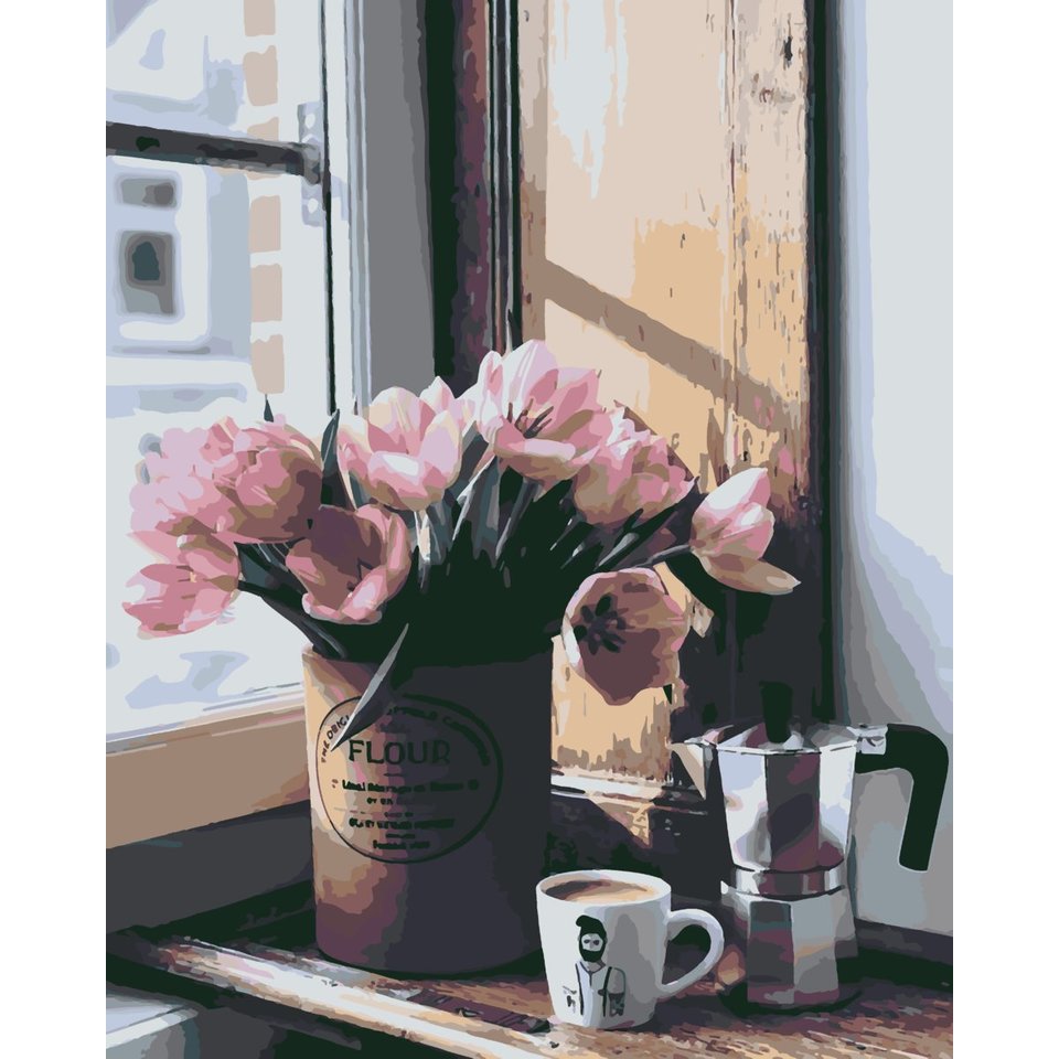 картина по номерам Кофе и тюльпаны 40х50см HS0379
