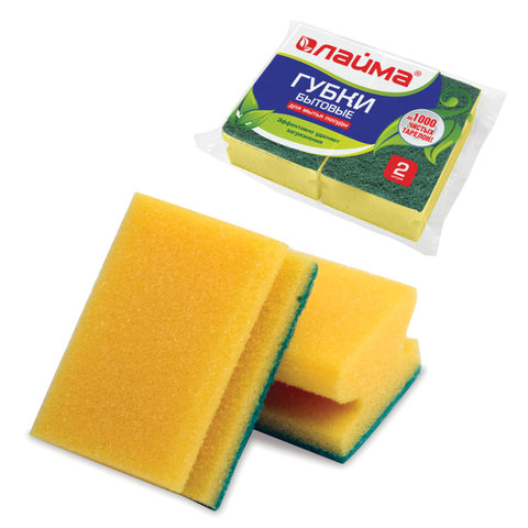 губка для посуды поролон/абразив 42х96х64 2шт 601557