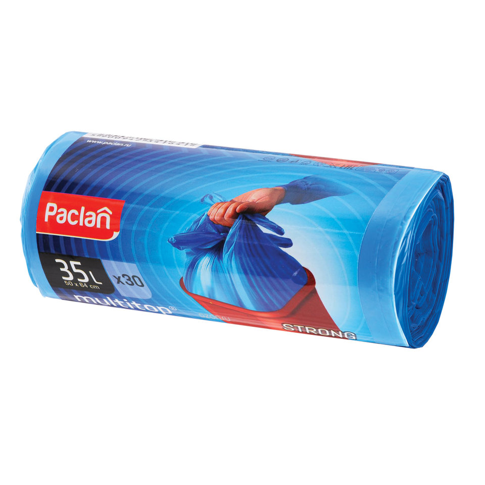 мешок для мусора 35л 10.5мкм 30шт 64х50см Paclan с завязками 194357