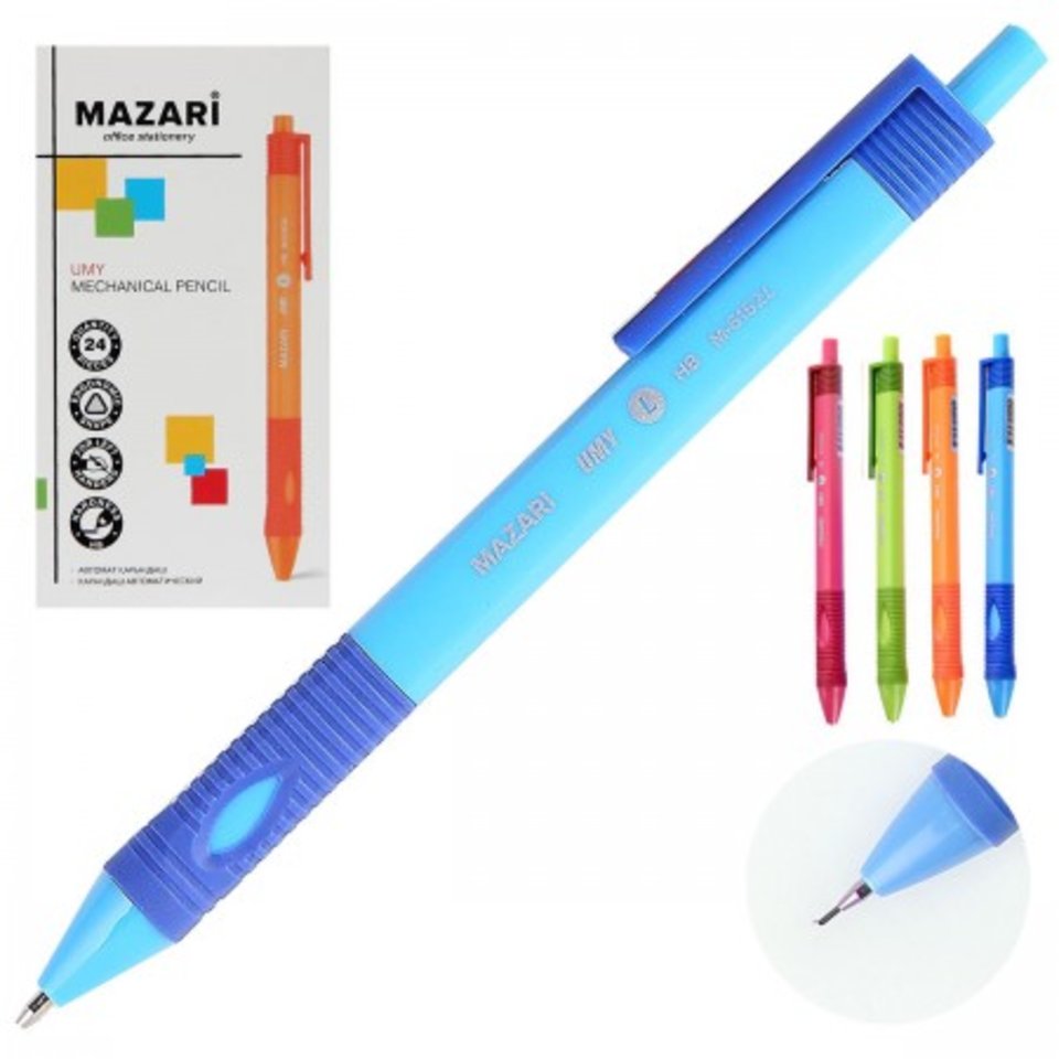 карандаш автоматический 0.5мм для ЛЕВШЕЙ пластик, ассорти UMY M-6152L
