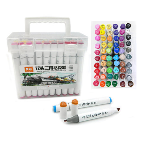 скетч-маркеры набор 60 цветов 2-х сторонние острый-скошенный пластиковая упаковка