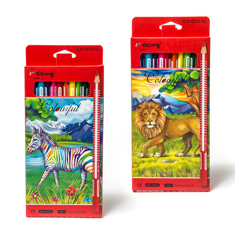 цветные карандаши 12 цветов "ZOO-2" Животные Yalong трехгранные, картонная упаковка